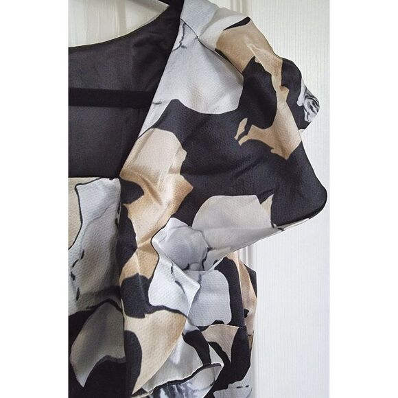 White House Black Market 10 Silk Rose-Print Sheath Dress Size 10 Lined Gold/Blk - Picture 4 of 6